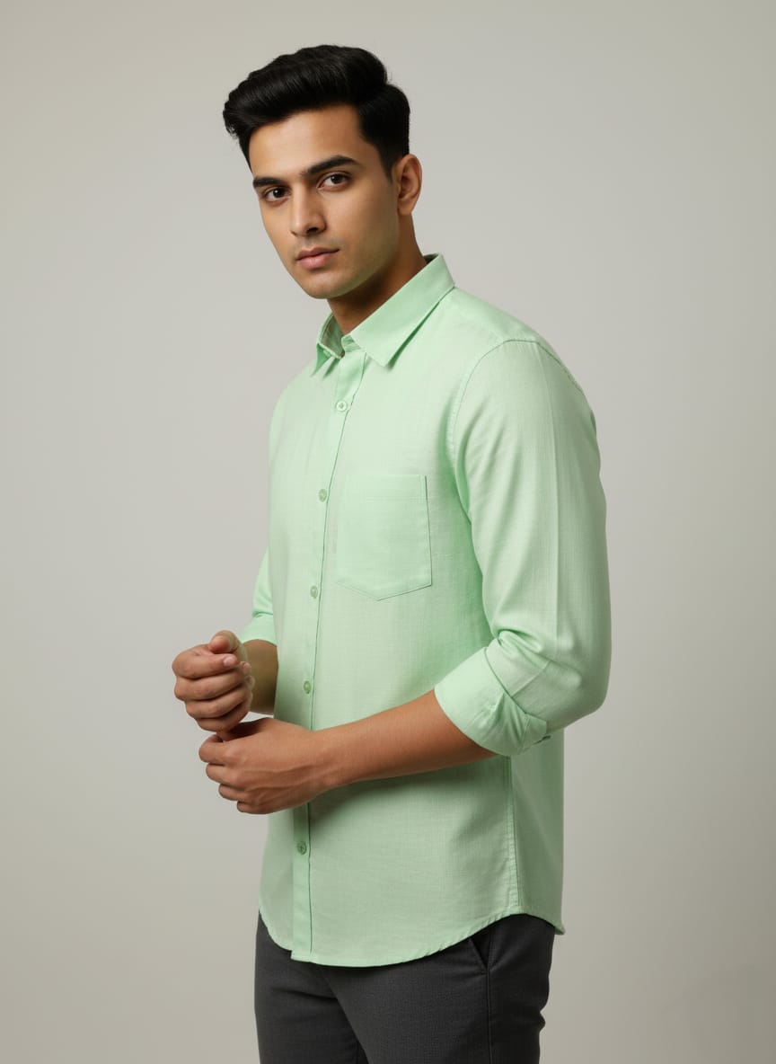 Men's Mint Green Casual Full Sleeve Shirt