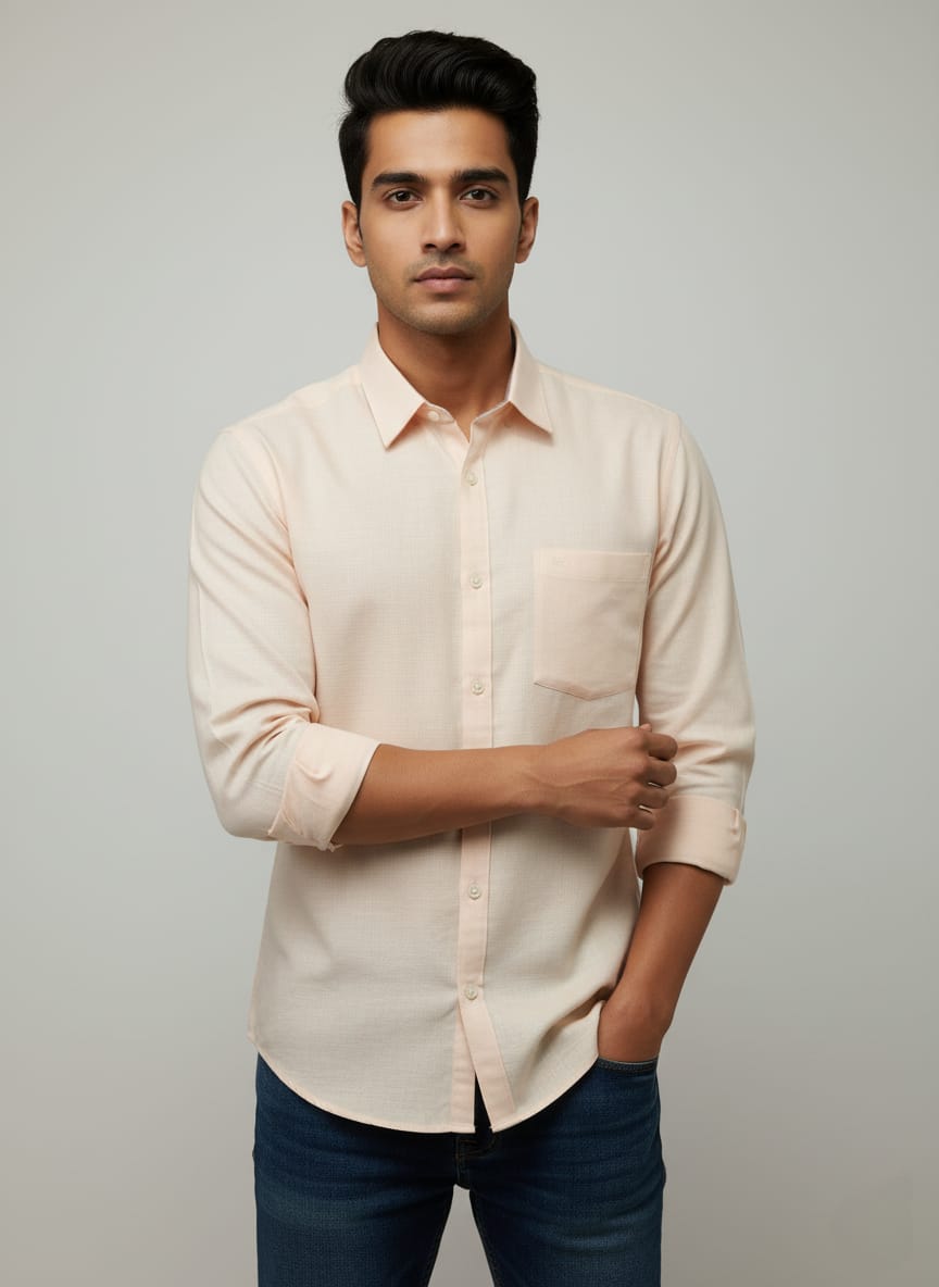Men's Light Peach Full Sleeve Casual Shirt