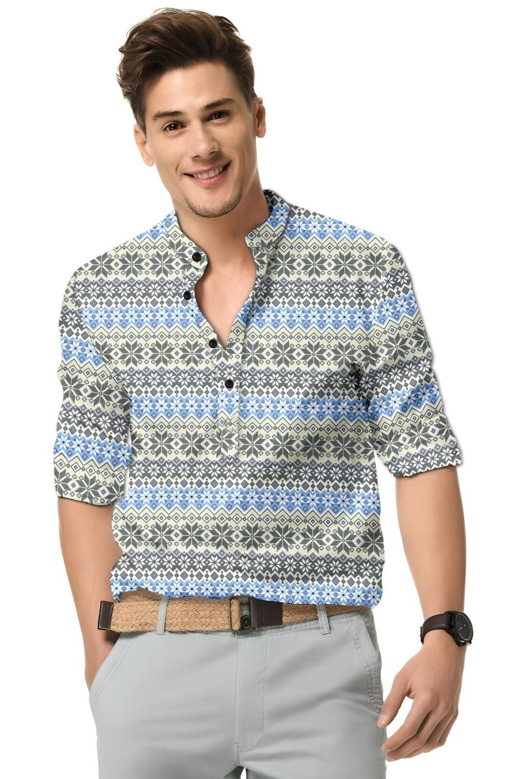 Men's Printed Spread Collar Casual Shirt Multicolor - Bazaarika