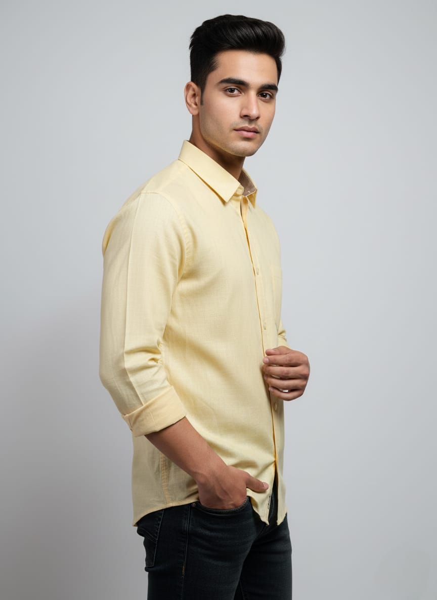 Men's Light Yellow Casual Full Sleeve Shirt