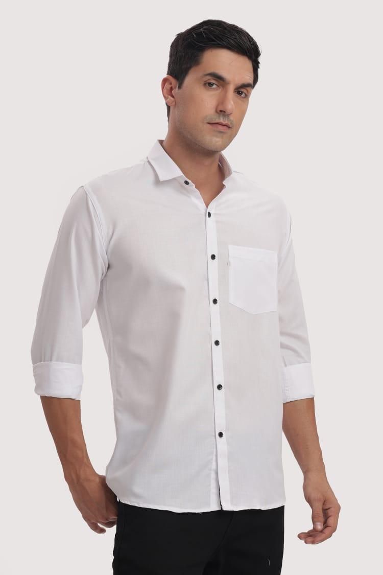 Men's Solid Satin Stylish Casual Shirt White - Bazaarika
