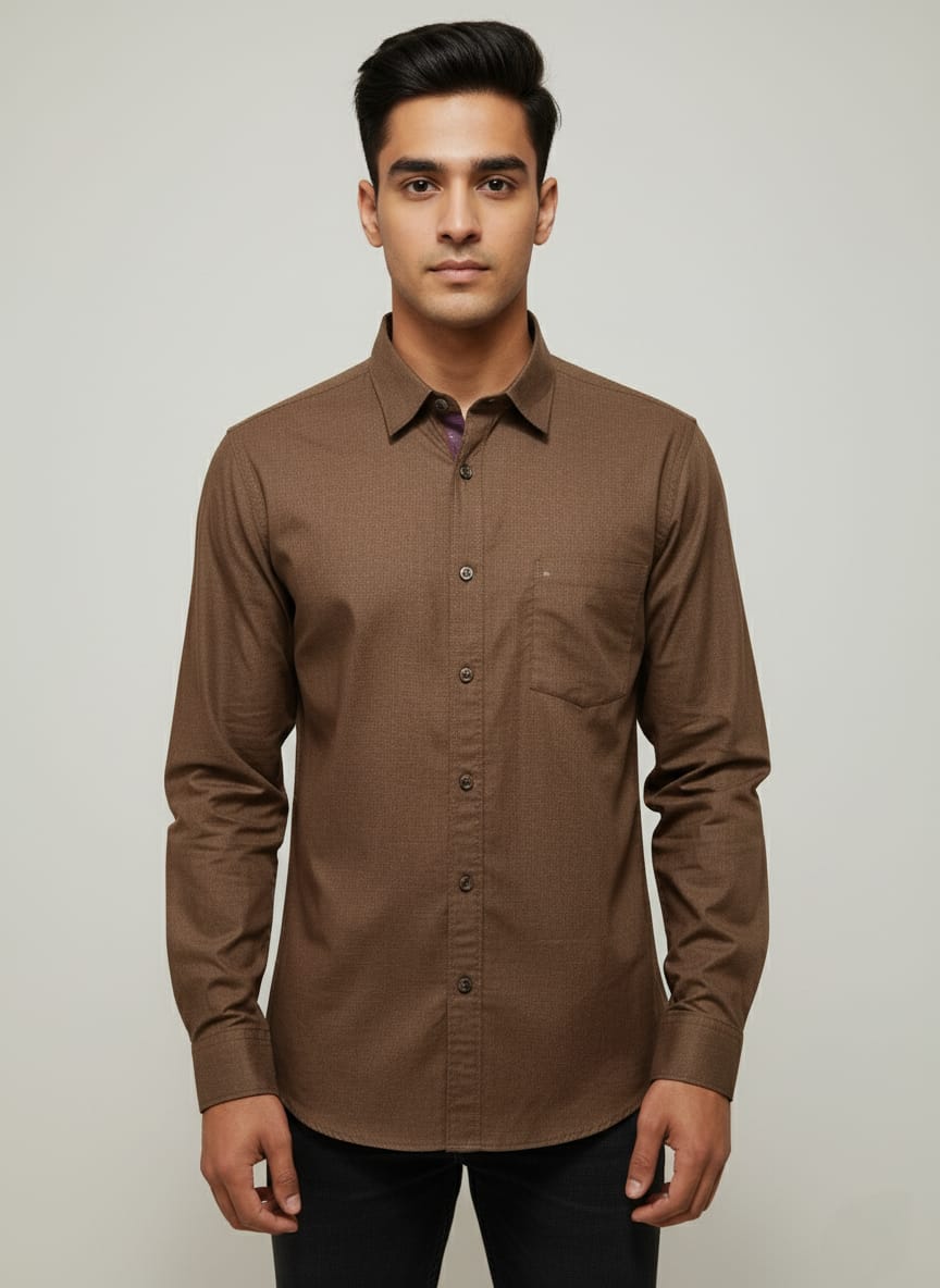 Men's Brown Textured Full Sleeve Casual Shirt