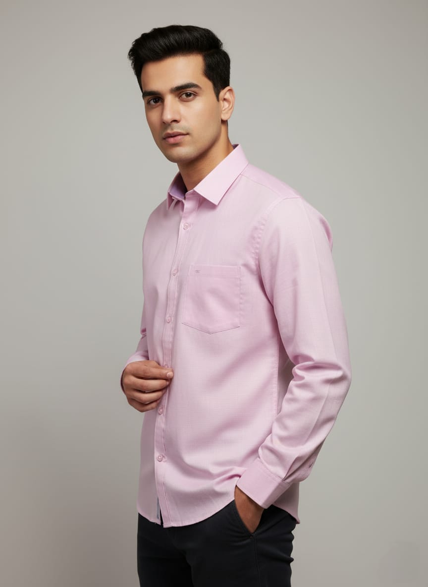 Men's Solid Pink Long Sleeve Button-Down Shirt