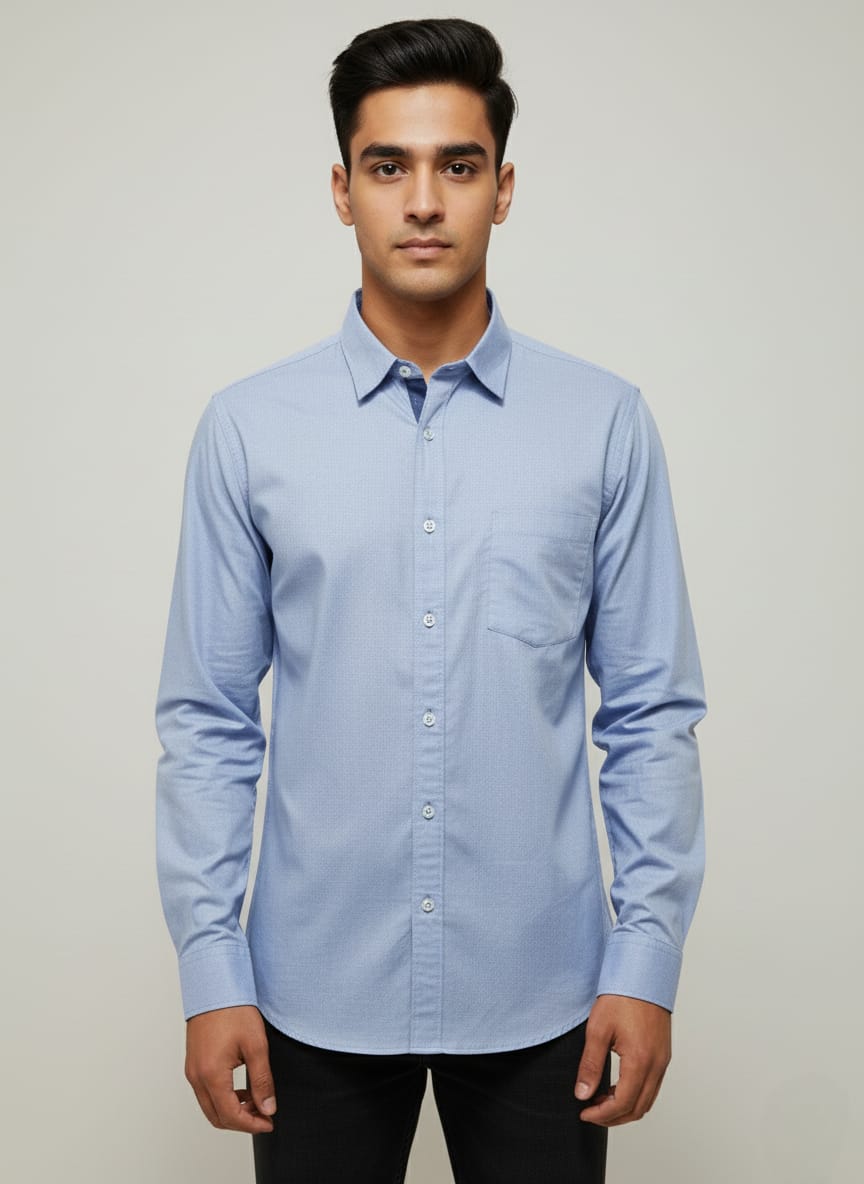 Men's Light Blue Patterned Full-Sleeve Shirt