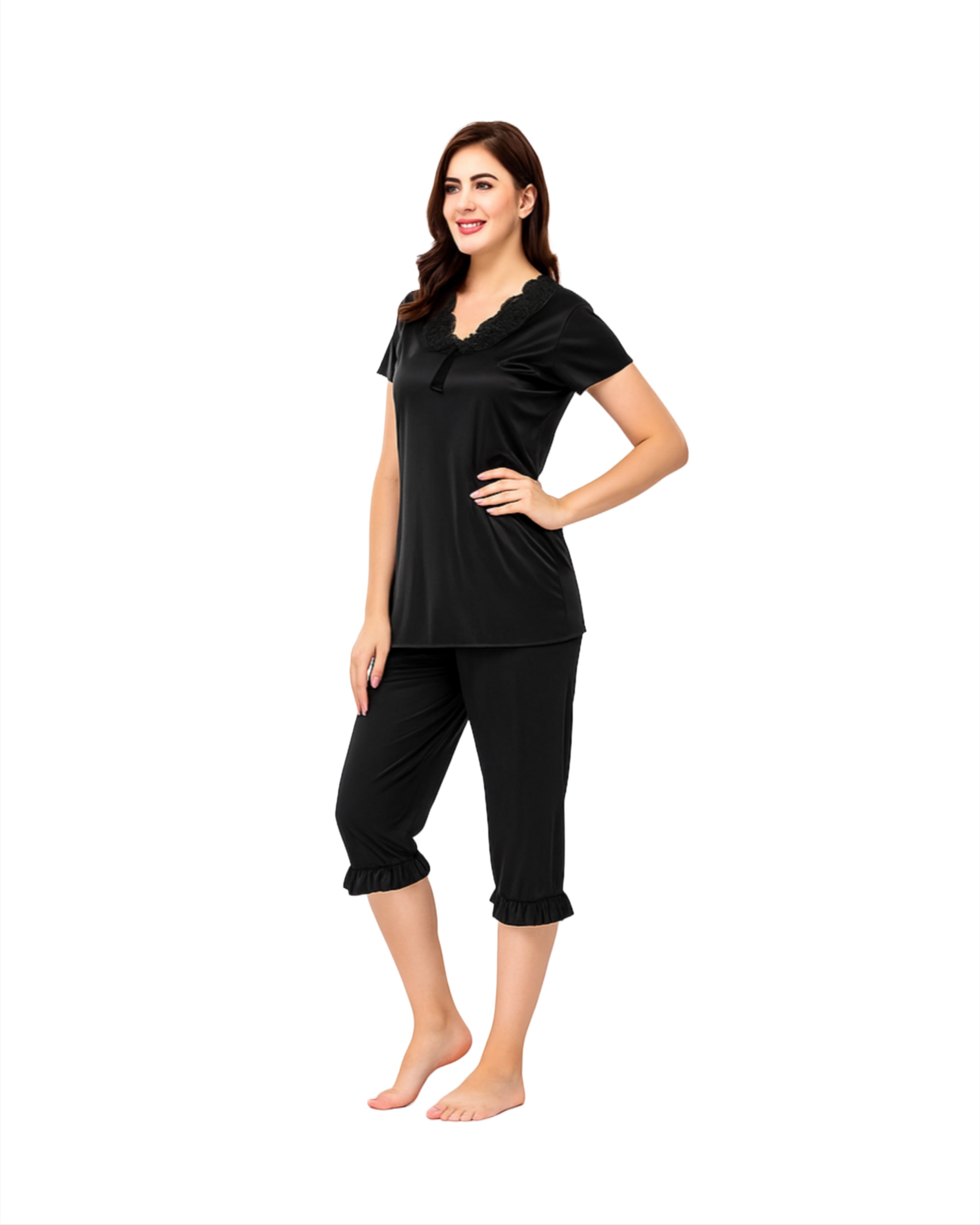 Women Night Suit (Black, S) - Bazaarika
