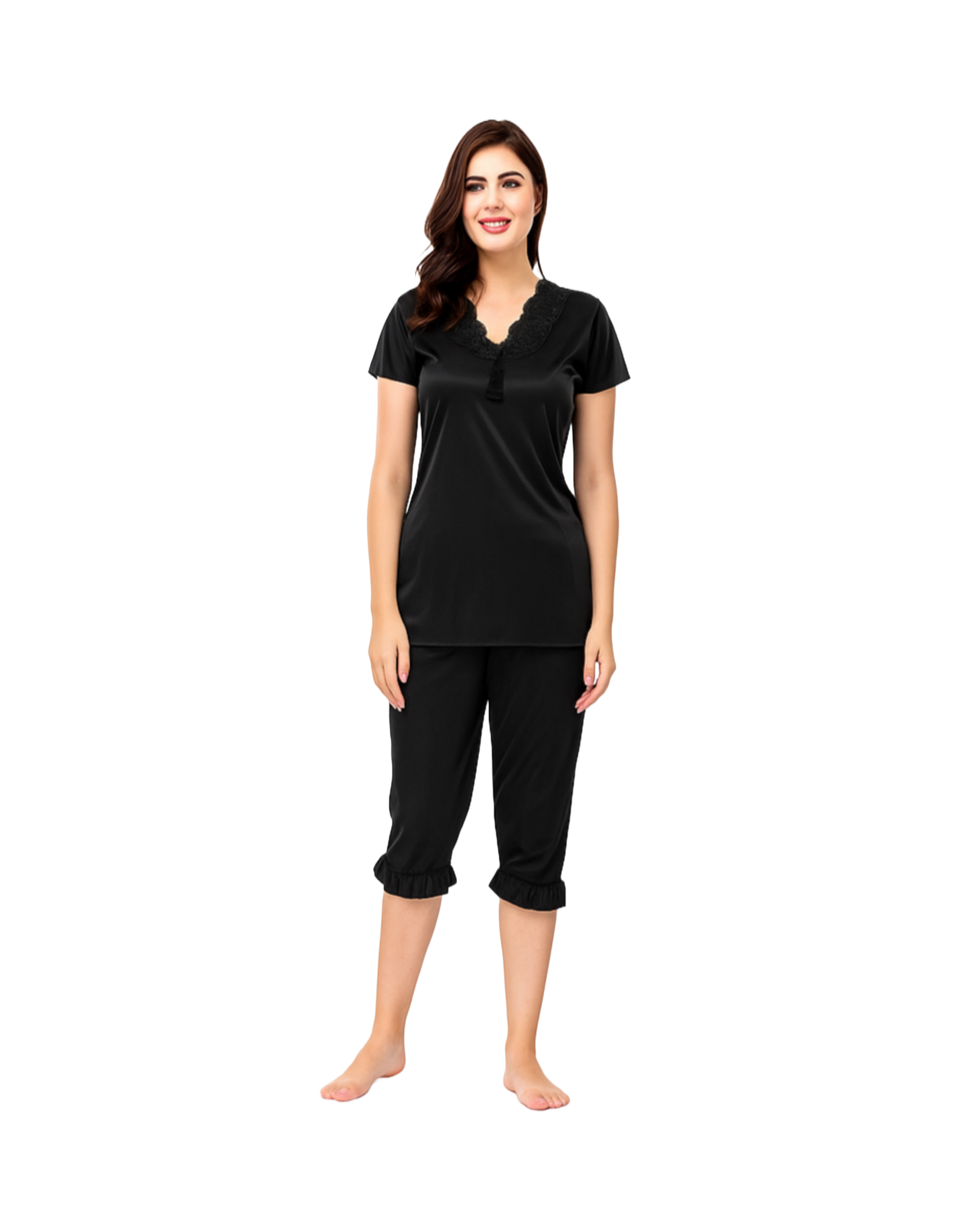 Women Night Suit (Black, S) - Bazaarika
