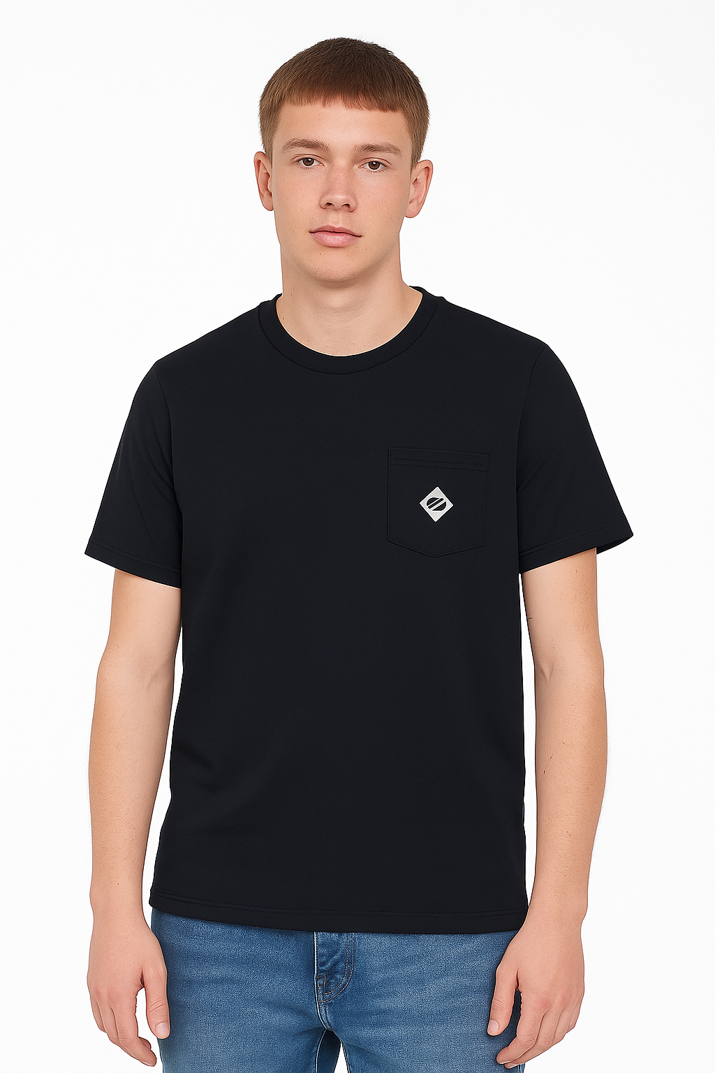 Men's Solid Black Pocket T-Shirt with Minimal Logo – Casual Slim Fit Cotton - Bazaarika