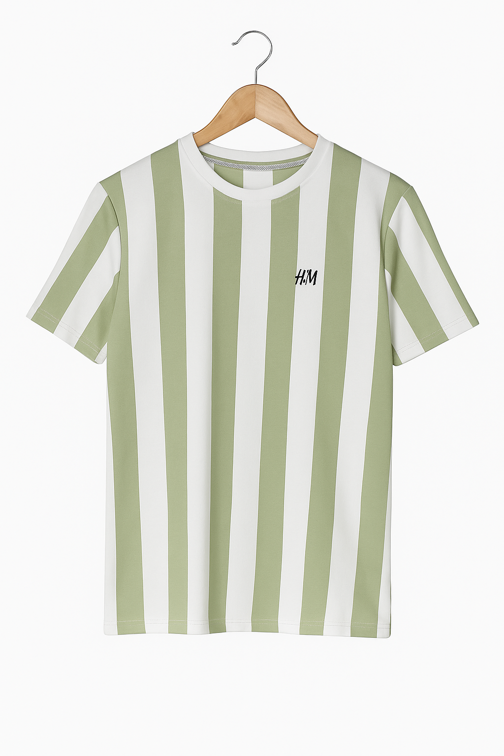 Men's Stylish Olive Green & White Vertical Striped Cotton T-Shirt – Trendy Half Sleeves - Bazaarika