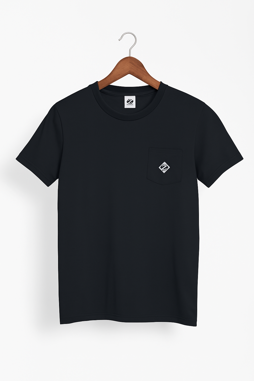 Men's Solid Black Pocket T-Shirt with Minimal Logo – Casual Slim Fit Cotton - Bazaarika