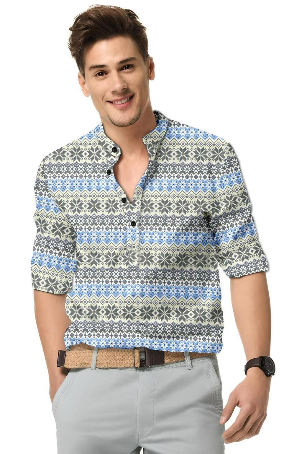 Men's Printed Spread Collar Casual Shirt Multicolor - Bazaarika