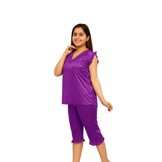 Women Night Suit (Purple, S) - Bazaarika