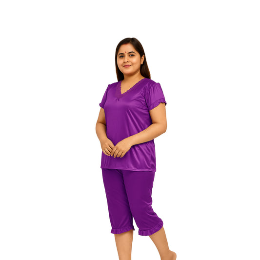 Women Night Suit (Purple, S) - Bazaarika