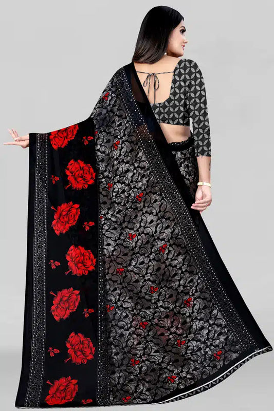 Printed Saree for Women (Black, 5.95 m) - Bazaarika