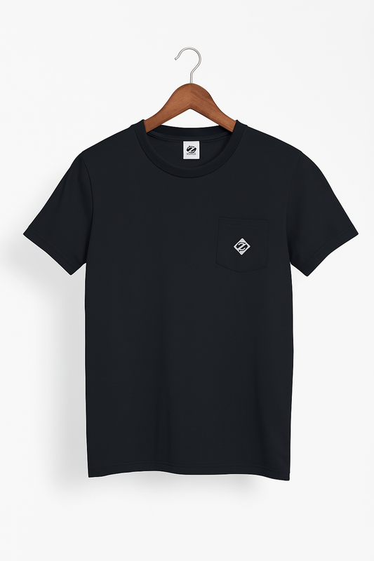 Men's Solid Black Pocket T-Shirt with Minimal Logo – Casual Slim Fit Cotton - Bazaarika